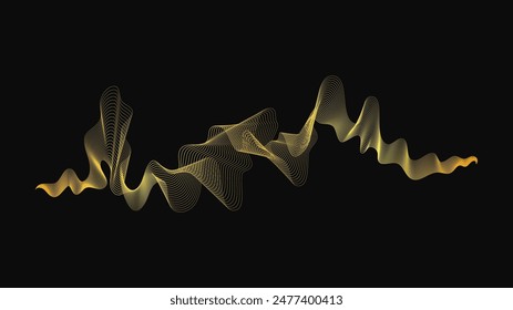 Abstract backdrop with luxury golden waves on dark background. Modern technology background, wave design. Vector illustration