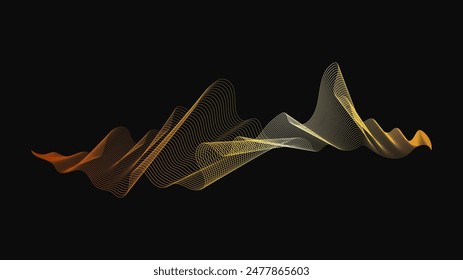 Fondo Abstractas con ondas doradas de lujo sobre fondo oscuro. Fondo de la tecnología moderna, diseño de la onda. Ilustración vectorial