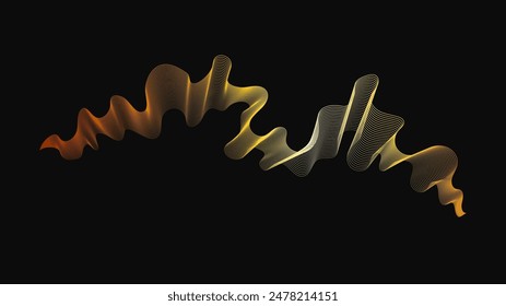 Fondo Abstractas con ondas doradas de lujo sobre fondo oscuro. Fondo de la tecnología moderna, diseño de la onda. Ilustración vectorial