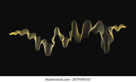 Abstract backdrop with luxury golden waves on dark background. Modern technology background, wave design. Vector illustration