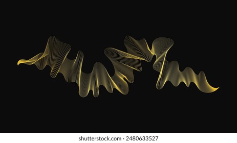 Fondo Abstractas con ondas doradas de lujo sobre fondo oscuro. Fondo de la tecnología moderna, diseño de la onda. Ilustración vectorial