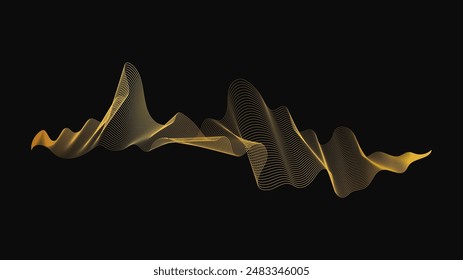Abstract backdrop with luxury golden waves on dark background. Modern technology background, wave design. Vector illustration