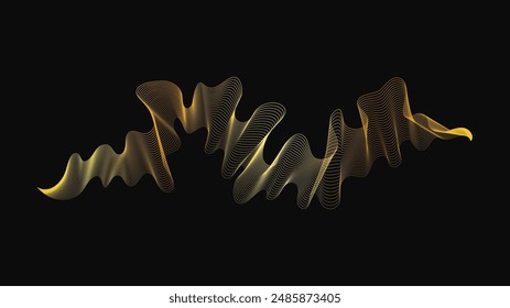 Abstract backdrop with luxury golden waves on dark background. Modern technology background, wave design. Vector illustration