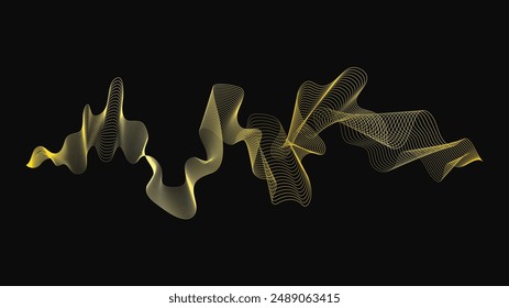 Abstrakte Kulisse mit luxuriösen goldenen Wellen auf dunklem Hintergrund. Moderner technologischer Hintergrund, Wellendesign. Vektorillustration