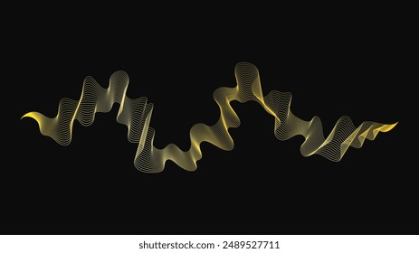 Abstract backdrop with luxury golden waves on dark background. Modern technology background, wave design. Vector illustration