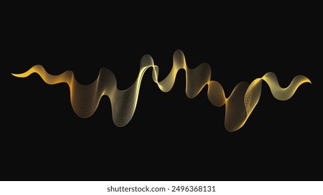 Abstractas telón de fondo con ondas doradas de lujo sobre fondo oscuro. Fondo de la tecnología moderna, diseño de la onda. Ilustración vectorial