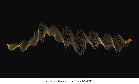 Abstract backdrop with luxury golden waves on dark background. Modern technology background, wave design. Vector illustration