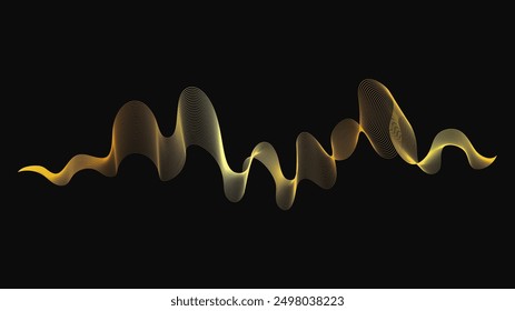 Abstract backdrop with luxury golden waves on dark background. Modern technology background, wave design. Vector illustration