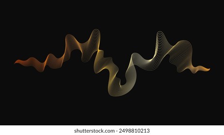 Abstract backdrop with luxury golden waves on dark background. Modern technology background, wave design. Vector illustration