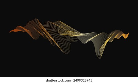 Abstrakte Kulisse mit luxuriösen goldenen Wellen auf dunklem Hintergrund. Moderner Technologie-Hintergrund, Wellendesign. Vektorgrafik
