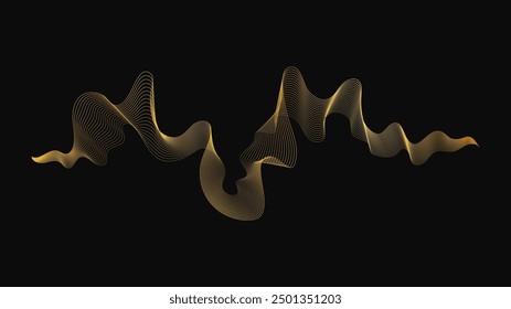 Abstract backdrop with luxury golden waves on dark background. Modern technology background, wave design. Vector illustration