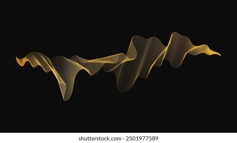 Abstractas telón de fondo con ondas doradas de lujo sobre fondo oscuro. Fondo de la tecnología moderna, diseño de la onda. Ilustración vectorial