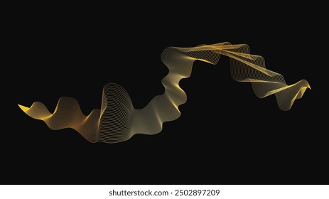 Abstract backdrop with luxury golden waves on dark background. Modern technology background, wave design. Vector illustration