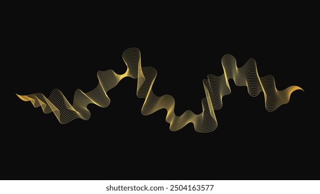 Abstractas telón de fondo con ondas doradas de lujo sobre fondo oscuro. Fondo de la tecnología moderna, diseño de la onda. Ilustración vectorial
