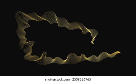 Abstract backdrop with luxury golden waves on dark background. Modern technology background, wave design. Vector illustration