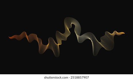 Abstractas telón de fondo con ondas doradas de lujo sobre fondo oscuro. Fondo de la tecnología moderna, diseño de la onda. Ilustración vectorial