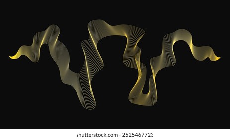 Abstractas telón de fondo con ondas doradas de lujo sobre fondo oscuro. Fondo de la tecnología moderna, diseño de la onda. Ilustración vectorial