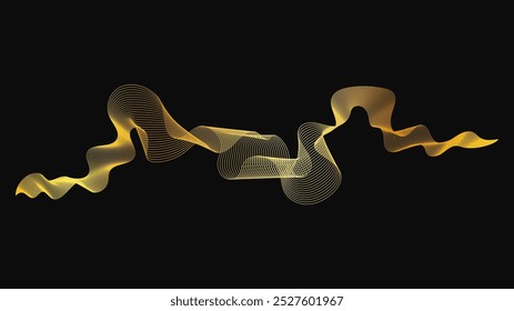 Abstract backdrop with luxury golden waves on dark background. Modern technology background, wave design. Vector illustration