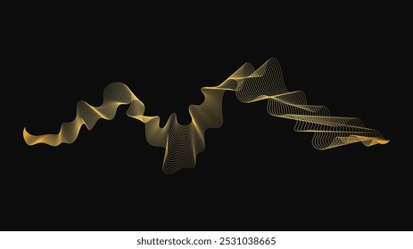 Abstractas telón de fondo con ondas doradas de lujo sobre fondo oscuro. Fondo de la tecnología moderna, diseño de la onda. Ilustración vectorial