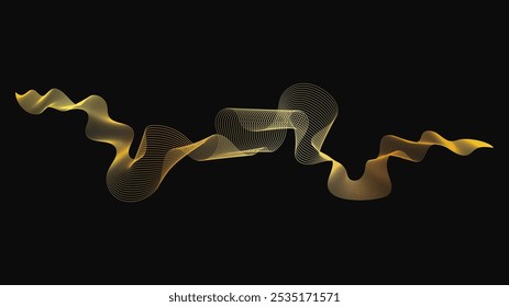 Abstract backdrop with luxury golden waves on dark background. Modern technology background, wave design. Vector illustration