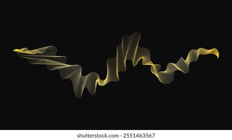 Abstract backdrop with luxury golden waves on dark background. Modern technology background, wave design. Vector illustration