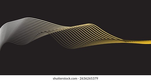 Abstractas telón de fondo con ondas doradas de lujo sobre fondo oscuro. Fondo de la tecnología moderna, diseño de la onda. Ilustración vectorial