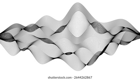 Abstract backdrop with monochrome wave Chaotic lines on white background Modern technology design background