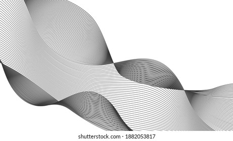 Abstract backdrop with monochrome wave gradient lines on white background. Modern technology background, wave design. Vector illustration