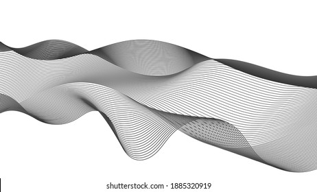 Abstract backdrop with monochrome wave gradient lines on white background. Modern technology background, wave design. Vector illustration
