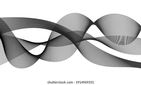 Abstract backdrop with monochrome wave gradient lines on white background. Modern technology background, wave design. Vector illustration