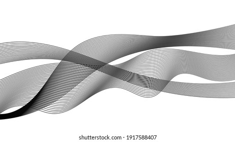 Abstract backdrop with monochrome wave gradient lines on white background. Modern technology background, wave design. Vector illustration