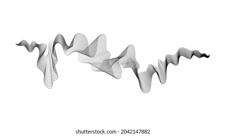 Fondo abstracto con líneas de gradiente de ondas monocromáticas sobre fondo blanco. Fondo tecnológico moderno, diseño de olas. Ilustración del vector