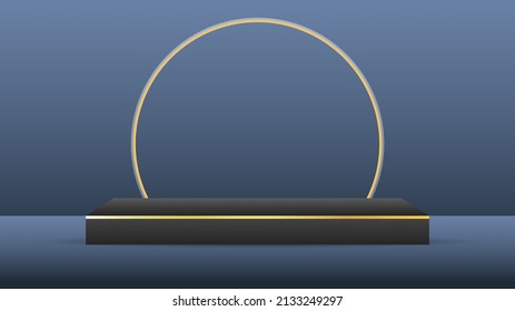 Resumen de fondo para la pantalla de producto , podio negro sobre fondo azul , 3d podio para presentación, ilustración 3d Vector EPS 10