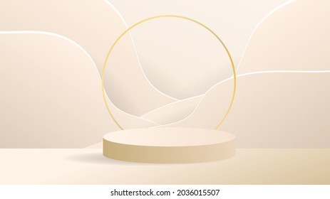 Abstract backdrop for product display, gold ring and podium and crimson background , 3d podium for presentation,  illustration 3d Vector EPS 10