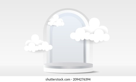 Abstract backdrop for product display, white cloud and podium on white background , 3d podium for presentation,  illustration 3d Vector EPS 10