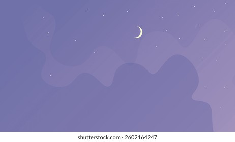 Abstract Backdrop Purple Night Sky With Stars And Moon Clouds Vector Design