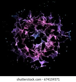 Abstract backdrop. Vector illustration with colorful grid on dark background. Futuristic technology style. Big data. Design with plexus.