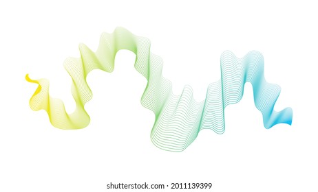Abstrakte Hintergrund mit Linien für gelbe, grüne und blaue Wellen auf weißem Hintergrund. Moderne Technologie, Hintergrund, Wellendesign. Vektorgrafik