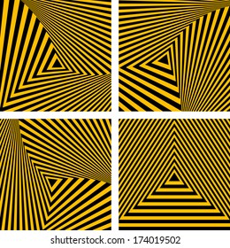Abstract backdrops set. Striped triangles textures. Vector art.