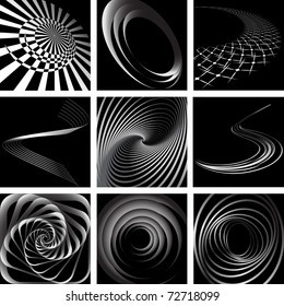 Abstract backdrops with spiral, rotation and swirling movement. Vector illustrations set.