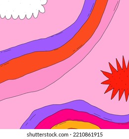 abstract background- 1970 psychedelic good vibes.Square 00s templates for social media.Text box funky 70s with stars, rainbow.Hippie vintage frames.y2k poster aesthetics.Trippy art, groovy landscape