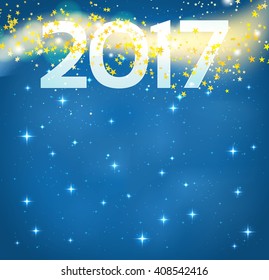 abstract background with 2017 numbers and flowing through golden stars. vector illustration
