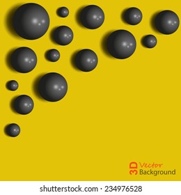Abstract background, 3D black spheres on the yellow.