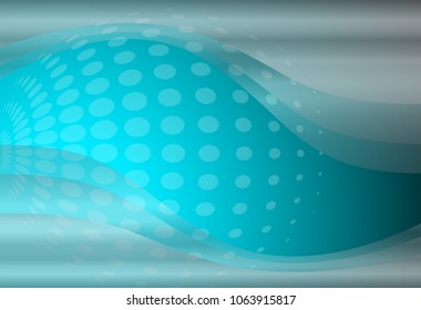 Abstract background 3D, blue with transparent waves and halftone, dots pattern.