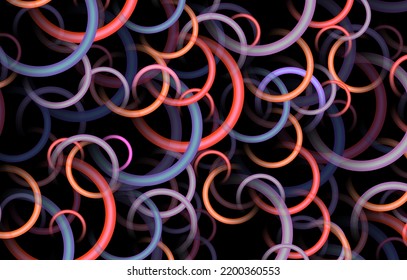 Abstract background 3D with circle objects on black, fantastic rings pattern, vector illustration.