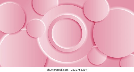 Fundo abstrato com 3d círculo cor-de-rosa camada de corte de papel. Ilustração criativa para cartaz, web, landing, página, capa, anúncio, saudação, cartão, promoção, ilustração vetorial