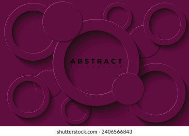 Abstract Background with 3d circle very dark pink papercut layer, vector illustration