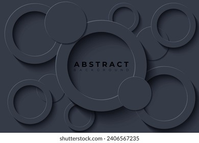 Abstract Background with 3d circle very dark grayish blue papercut layer, vector illustration