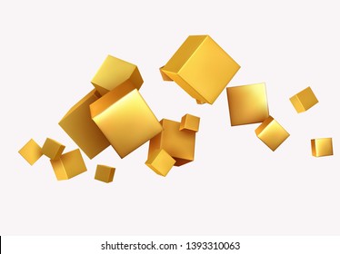Abstract Background with 3d cubes gold color. Geometric object block, Pattern square.
