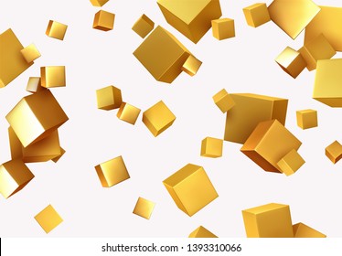 Abstract Background with 3d cubes gold color. Geometric object block, Pattern square.